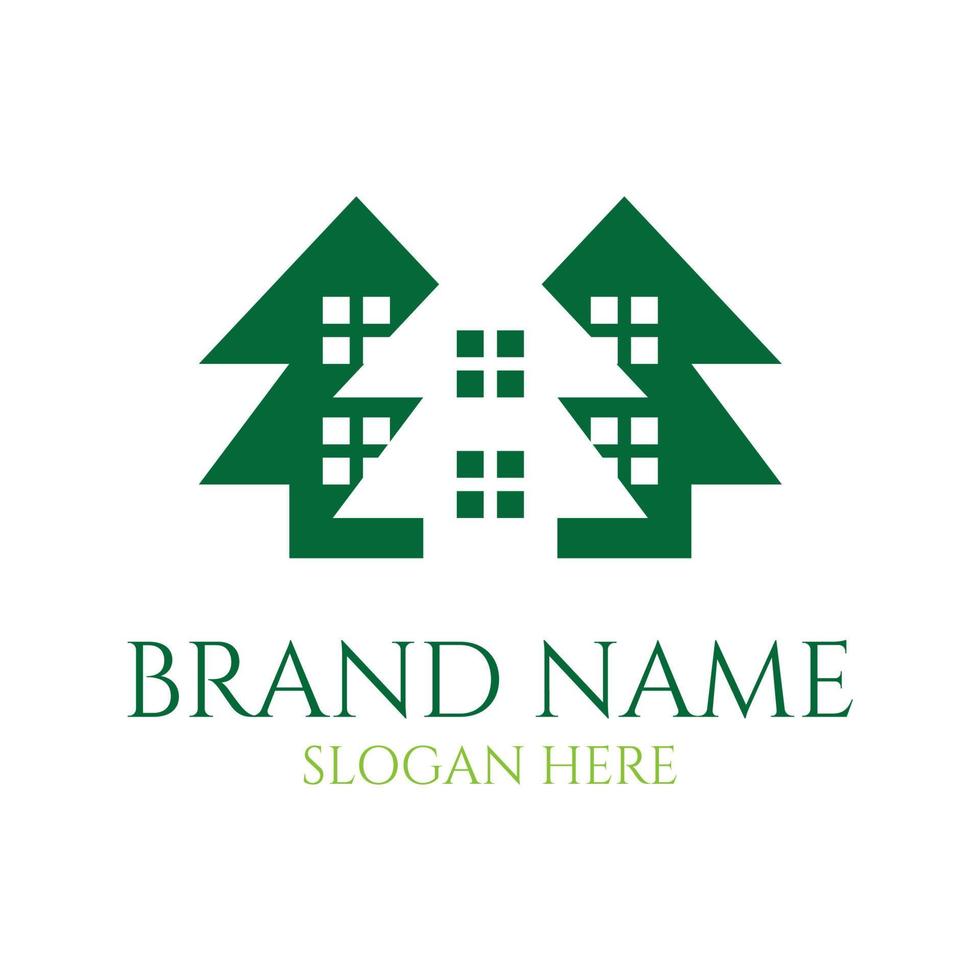 drievoudige boomhut met negatieve ruimte vector logo sjabloon voor architectuur bouw gebouw huis en bedrijf