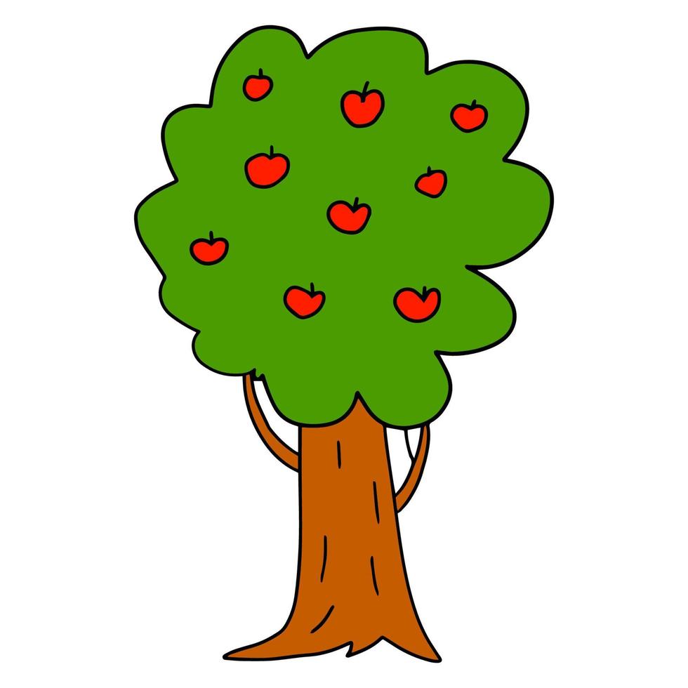cartoon doodle appelboom geïsoleerd op een witte achtergrond. vector