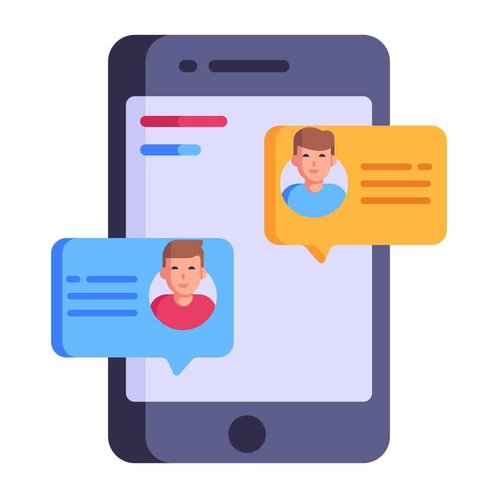 online communicatie, platte stijlicoon van mobiele chat vector