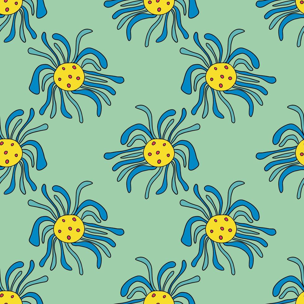 schattige cartoon polka dot slordige bloemen in doodle stijl naadloze patroon. bloemen kinderlijke stijl achtergrond. vector