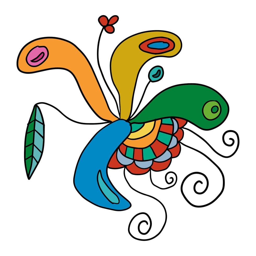 kleurrijke fantasie doodle cartoon bloem geïsoleerd op een witte achtergrond. vector