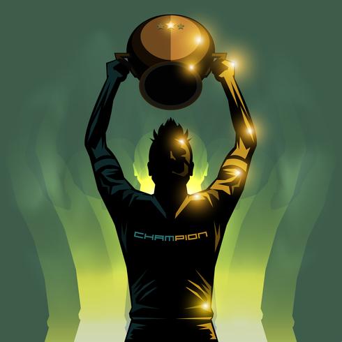 voetbalspeler en trofee vector