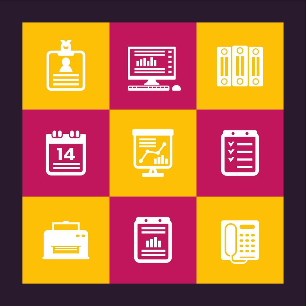 office iconen set, documenten, mappen, schema, kalender, fax, printer, computer vector