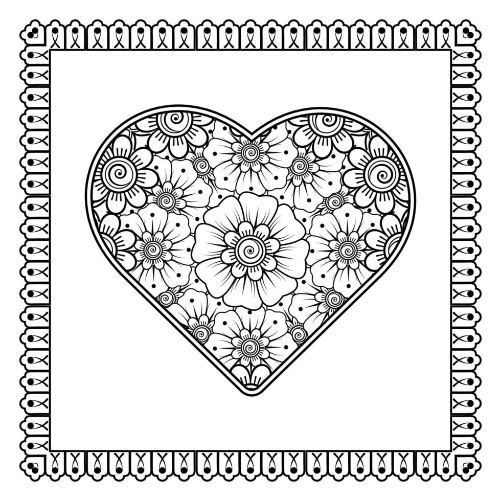 mehndi bloem met frame in de vorm van een hart. decoratie in etnische oosterse, doodle sieraad. vector