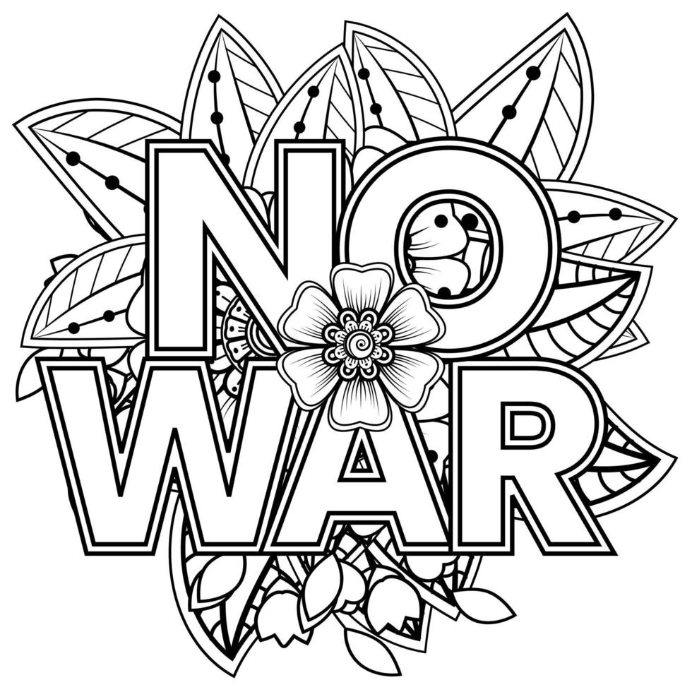 geen oorlog en stop oorlogsbanner of kaartsjabloon met mehndi-bloem vector