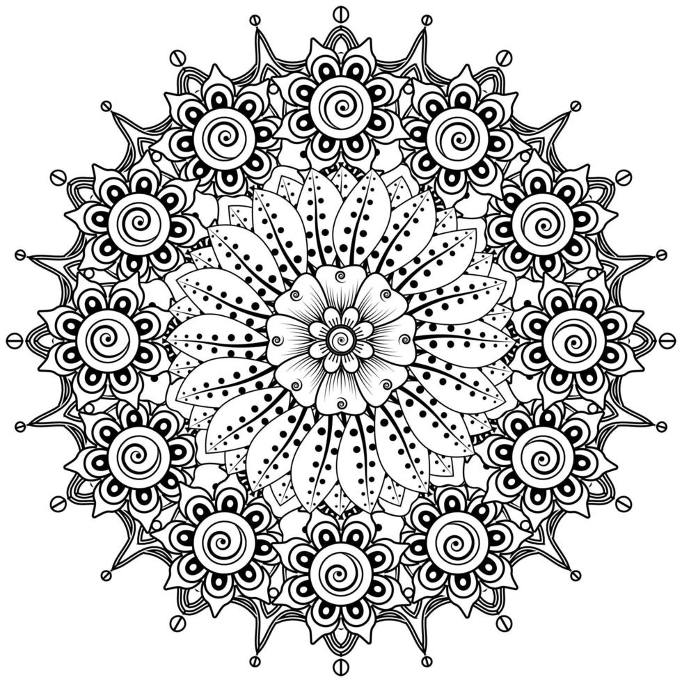 cirkelvormig patroon in de vorm van mandala voor henna, mehndi, tatoeage, decoratie. decoratief ornament in etnische oosterse stijl. kleurboek pagina. vector