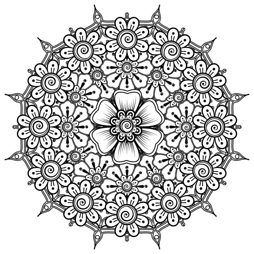 cirkelvormig patroon in de vorm van mandala voor henna, mehndi, tatoeage, decoratie. decoratief ornament in etnische oosterse stijl. kleurboek pagina. vector