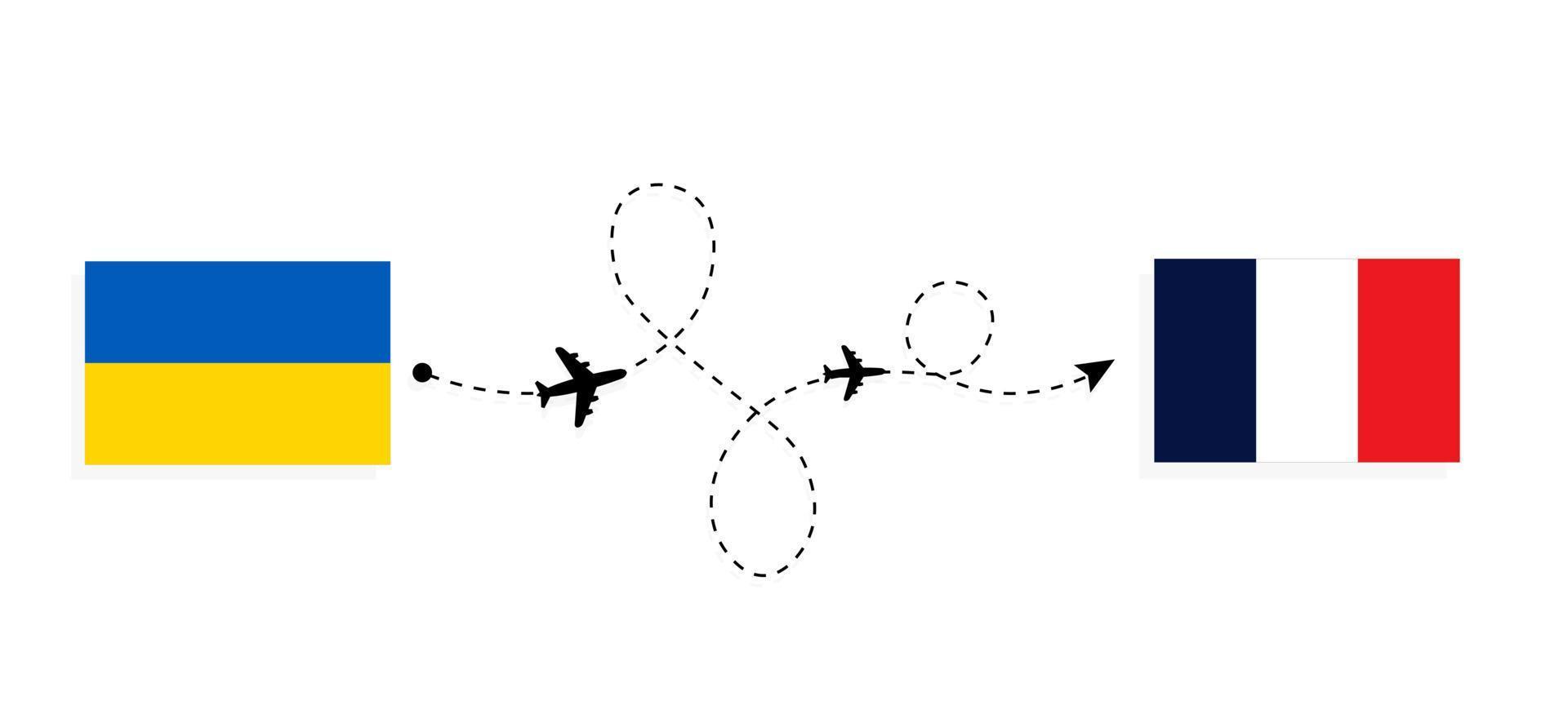 vlucht en reis van Oekraïne naar Frankrijk per reisconcept voor passagiersvliegtuigen vector