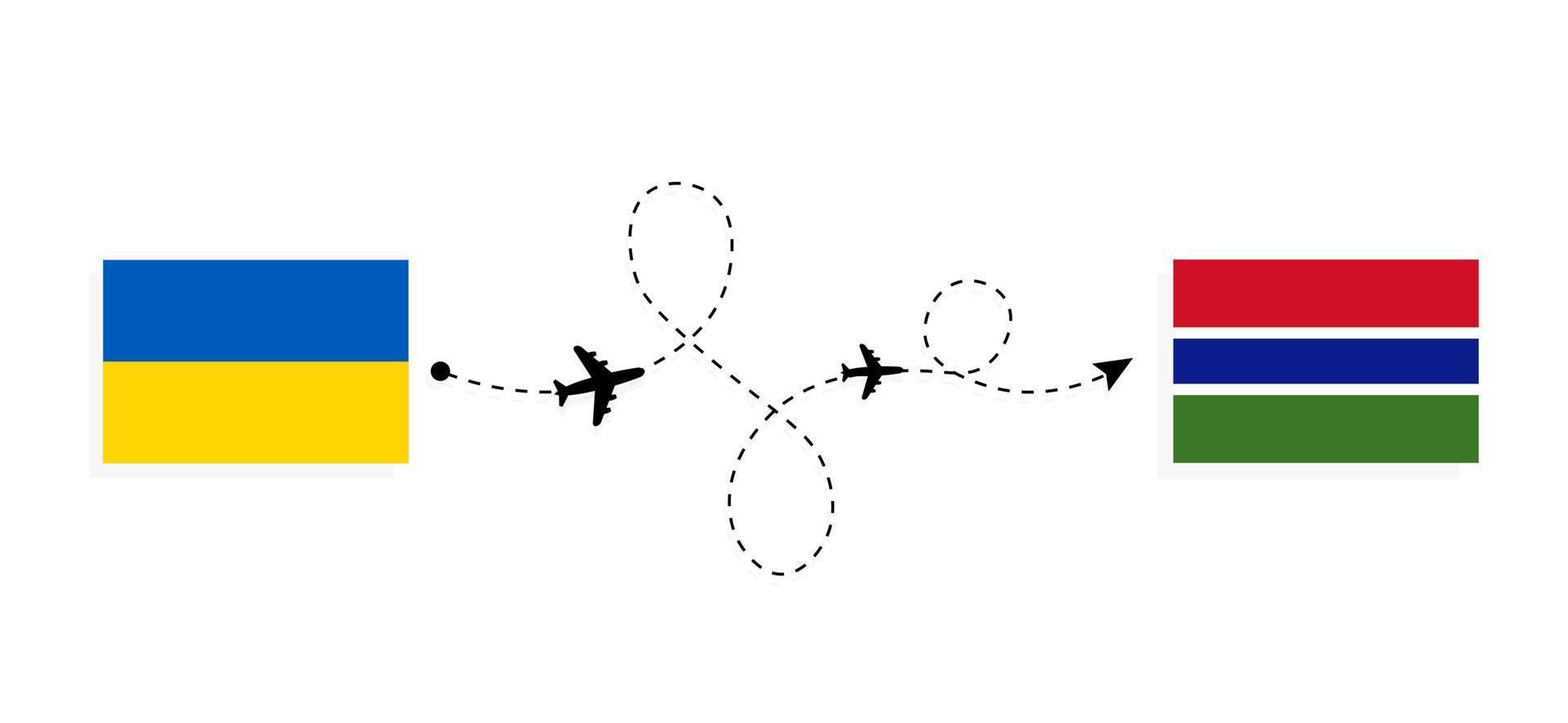 vlucht en reis van Oekraïne naar Gambia per reisconcept voor passagiersvliegtuigen vector