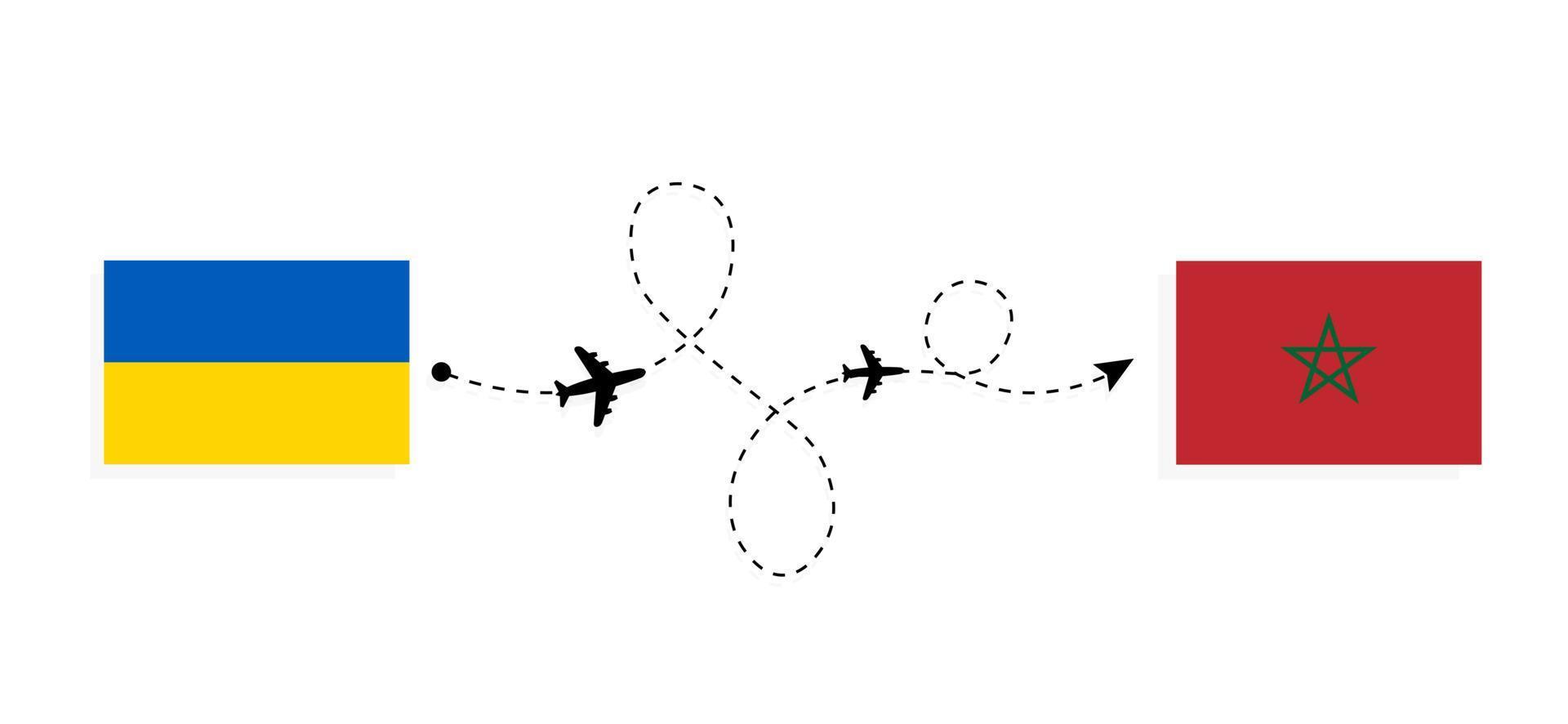 vlucht en reis van oekraïne naar marokko per reisconcept voor passagiersvliegtuigen vector