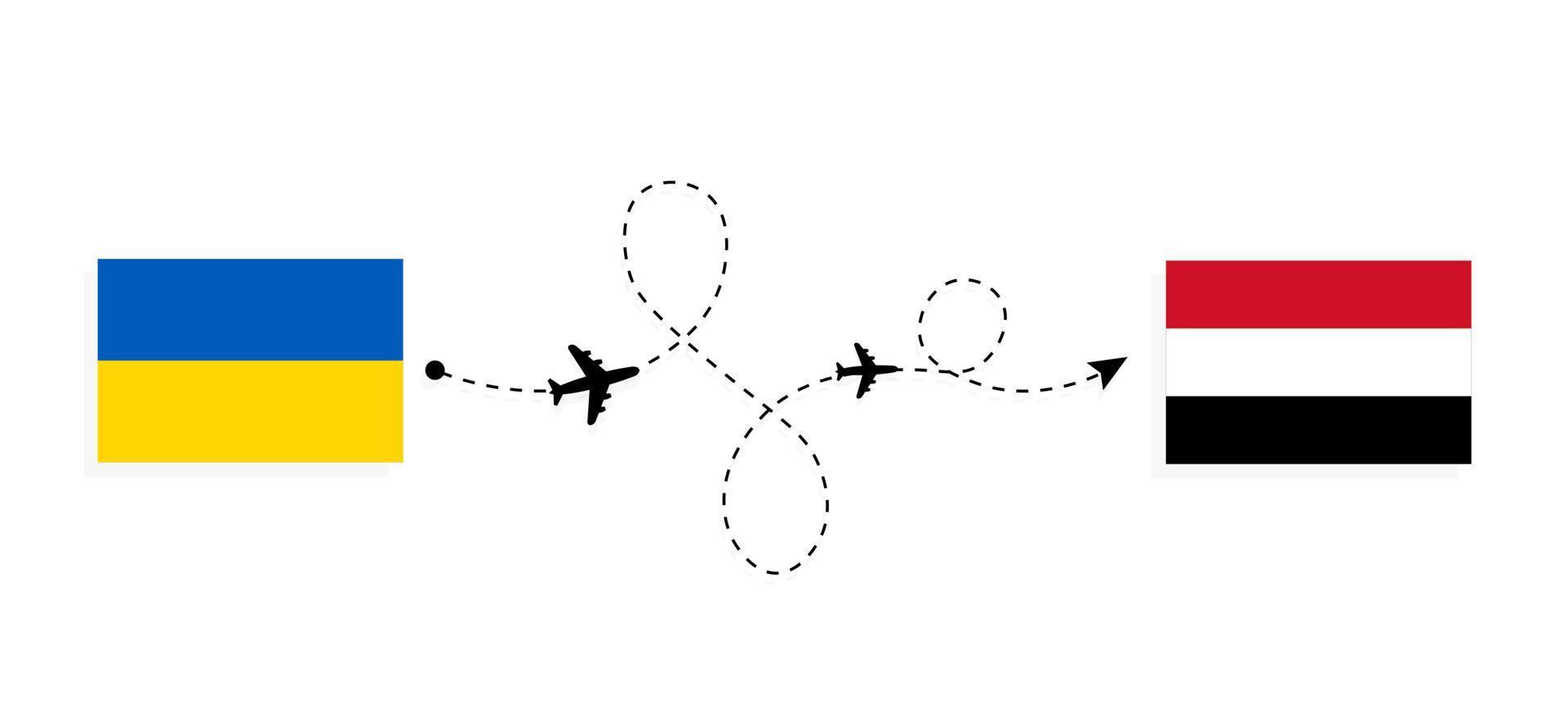 vlucht en reis van Oekraïne naar Jemen per reisconcept voor passagiersvliegtuigen vector