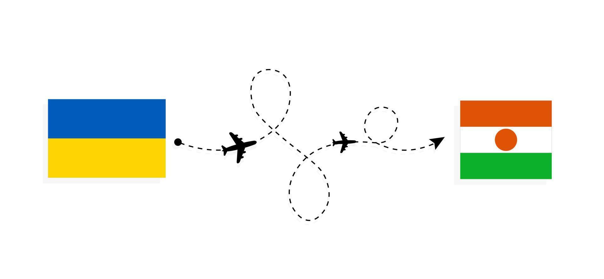 vlucht en reis van oekraïne naar niger per reisconcept voor passagiersvliegtuigen vector