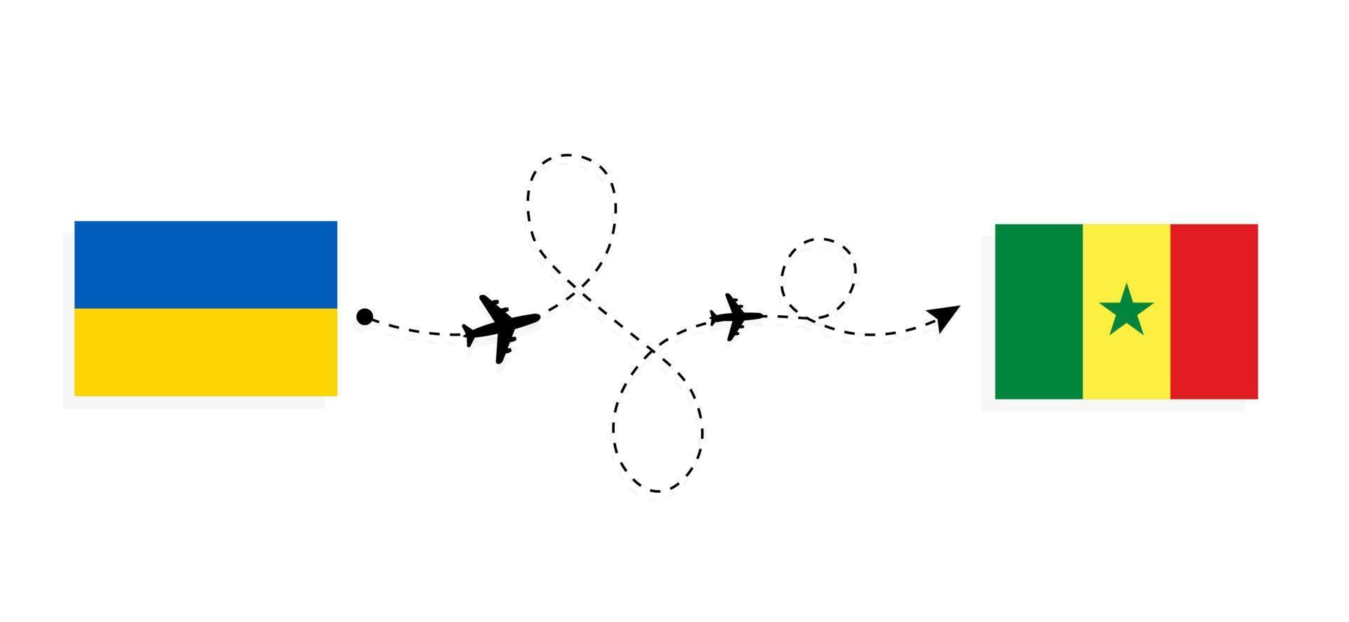 vlucht en reis van oekraïne naar senegal per reisconcept voor passagiersvliegtuigen vector