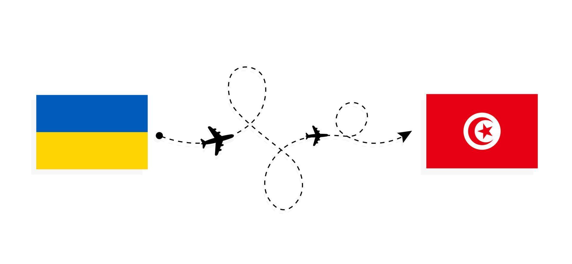 vlucht en reis van Oekraïne naar Tunesië per reisconcept voor passagiersvliegtuigen vector