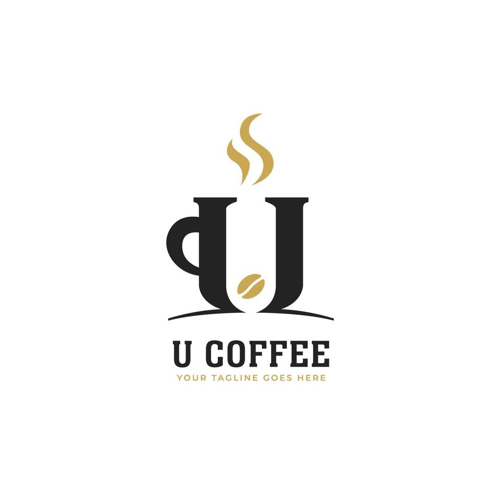 eerste letter u hete zwarte koffiekopje logo icoon. eenvoudig premium coffeeshop-logo vector