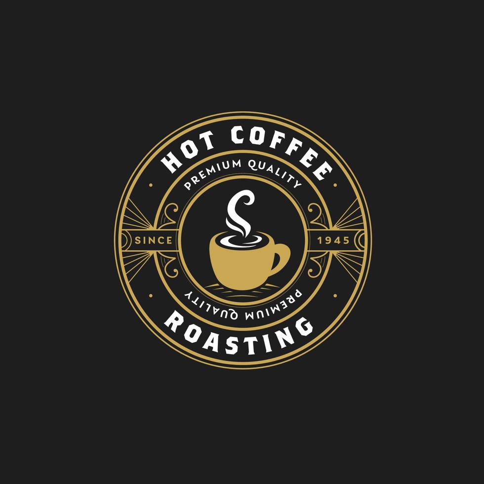 vintage retro hete koffie café merk logo pictogram cirkel badge sjabloon vector