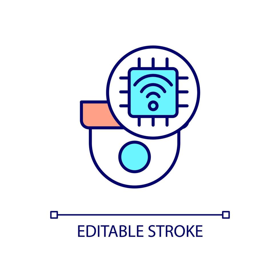 slim bewakingssysteem rgb-kleurpictogram. beveiligingscamera's voor buiten en binnen. huisbescherming en veiligheid. geïsoleerde vectorillustratie. eenvoudige gevulde lijntekening. bewerkbare streek. arial lettertype gebruikt vector