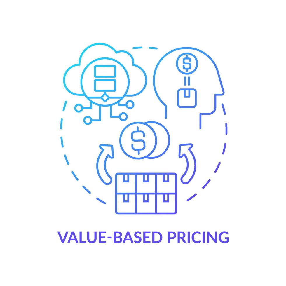 op waarde gebaseerde prijsstelling blauw kleurverloop concept icoon. beoordeling van de consument van product met een waarde van abstracte idee dunne lijn illustratie. geïsoleerde overzichtstekening. roboto-medium, talloze pro-bold lettertypen gebruikt vector