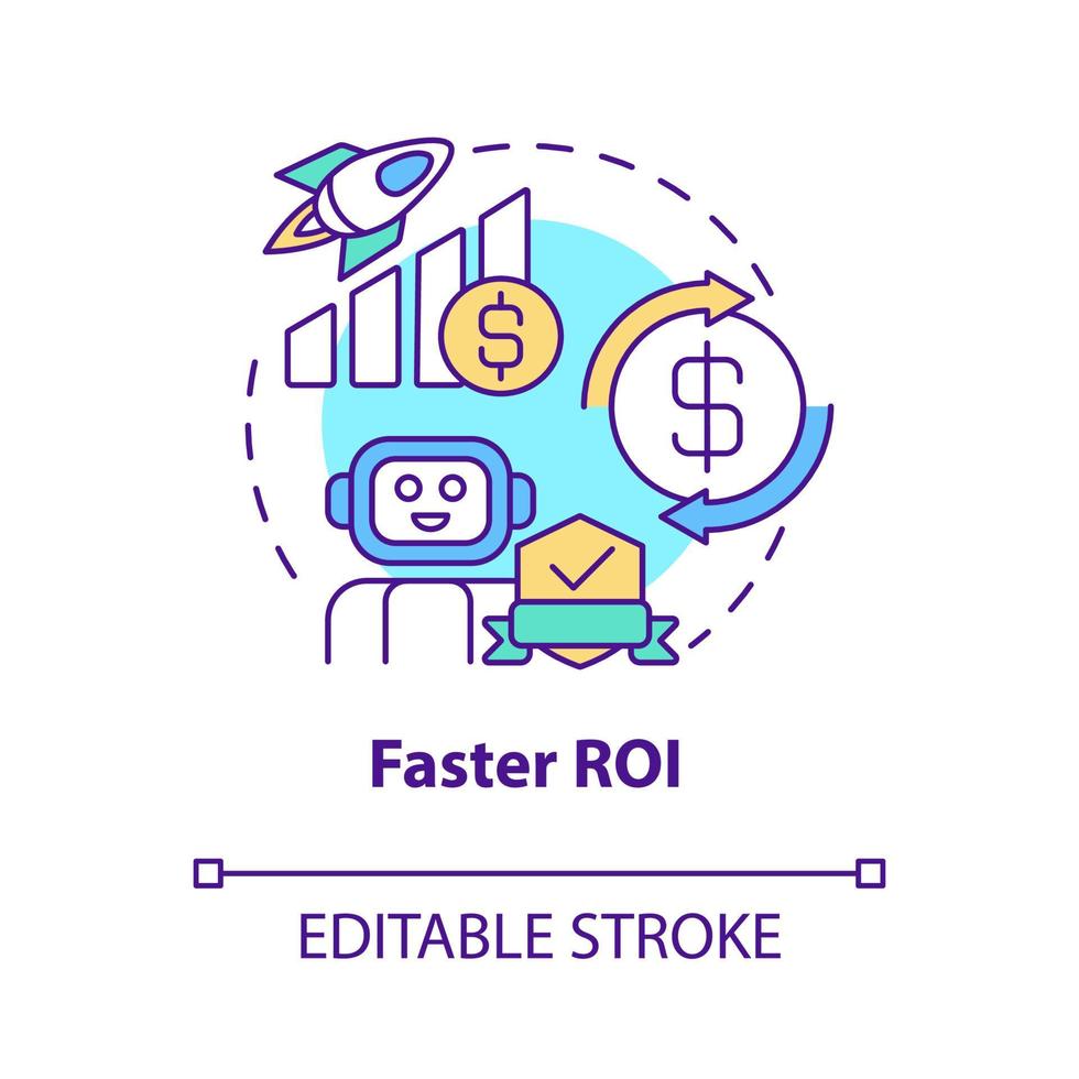 sneller roi concept icoon. geautomatiseerd proces. rendement op investering abstracte idee dunne lijn illustratie. geïsoleerde overzichtstekening. bewerkbare streek. roboto-medium, talloze pro-bold lettertypen gebruikt vector