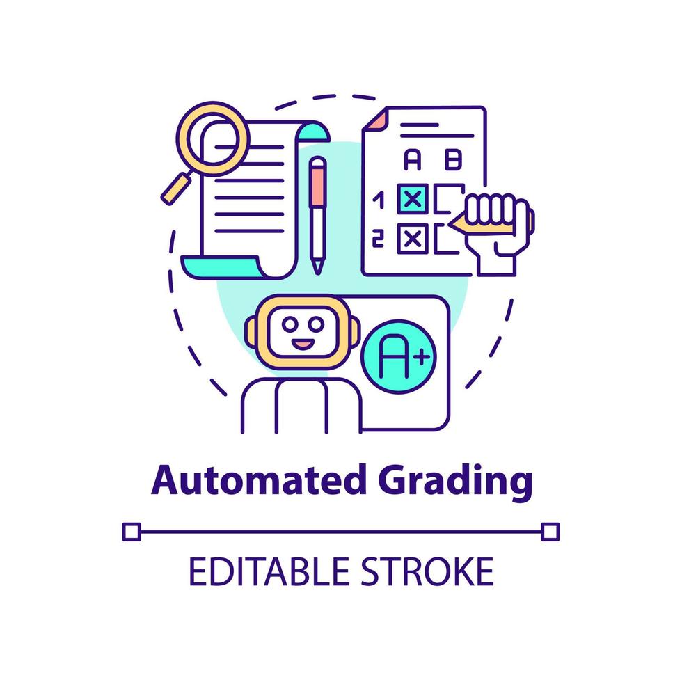 geautomatiseerde beoordelingsconcept icoon. het evalueren van het leerlingproces. onderwijs abstracte idee dunne lijn illustratie. geïsoleerde overzichtstekening. bewerkbare streek. roboto-medium, talloze pro-bold lettertypen gebruikt vector