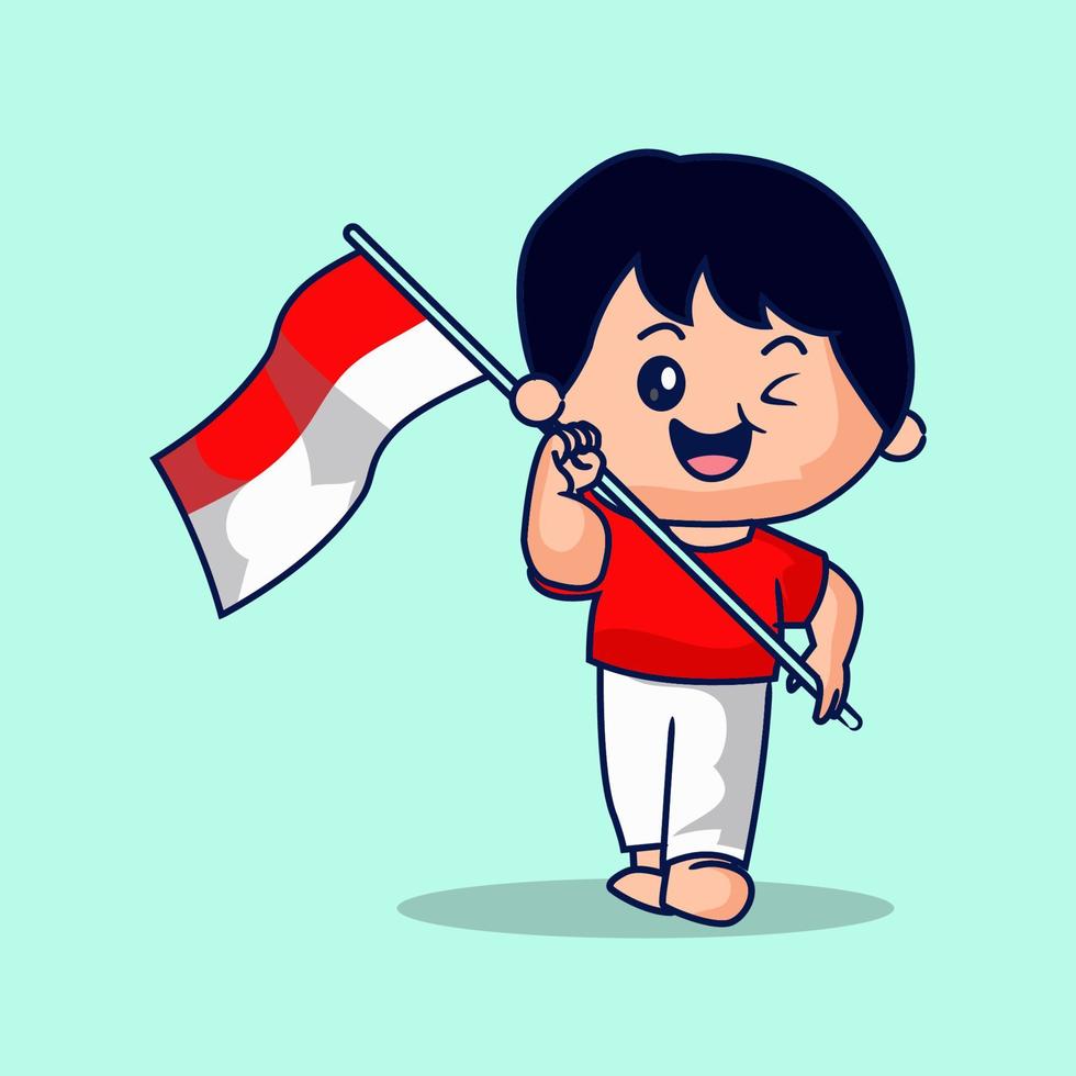 schattig indonesisch kind patriottisch thema vector