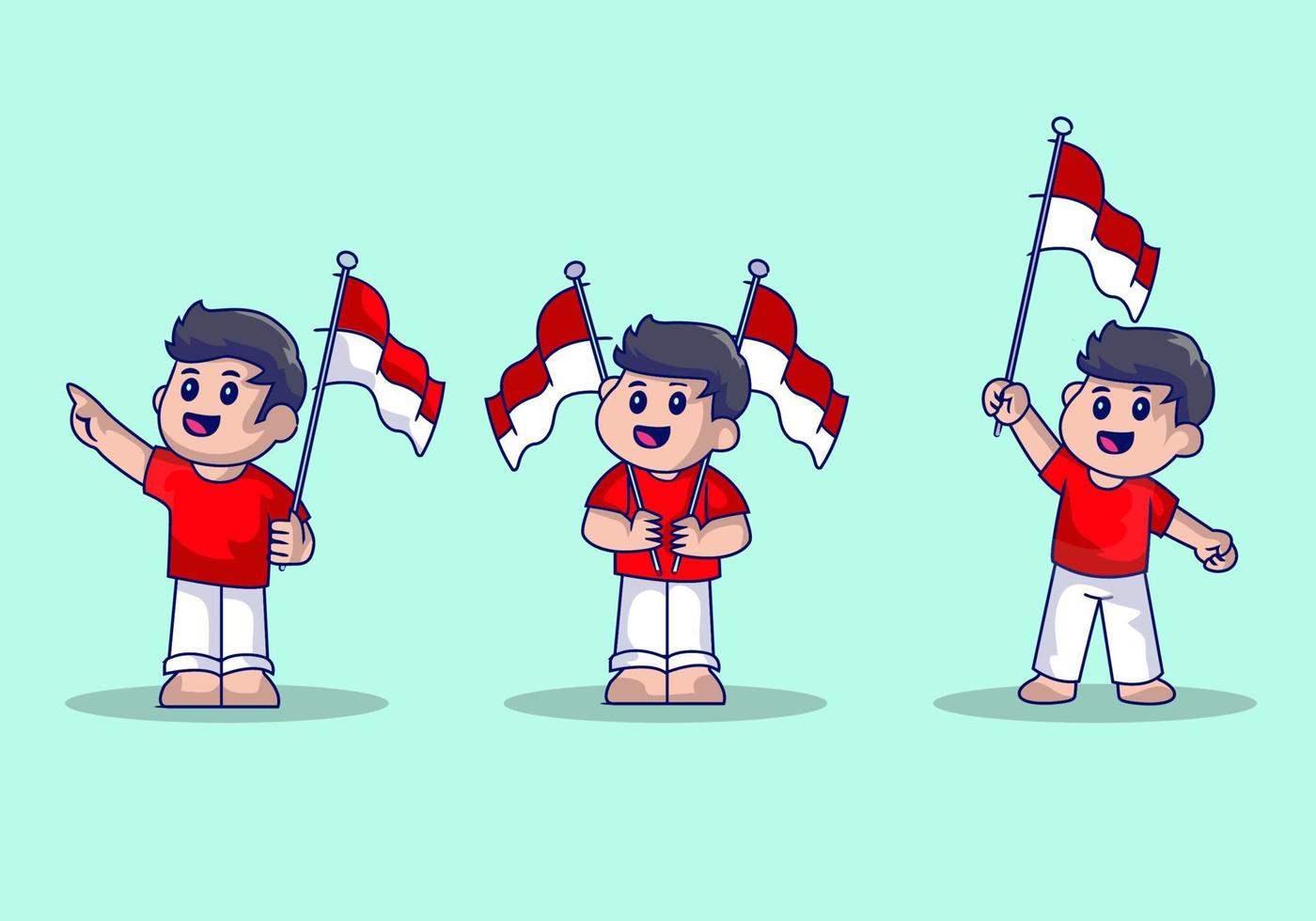 schattig indonesisch kind patriottisch thema vector