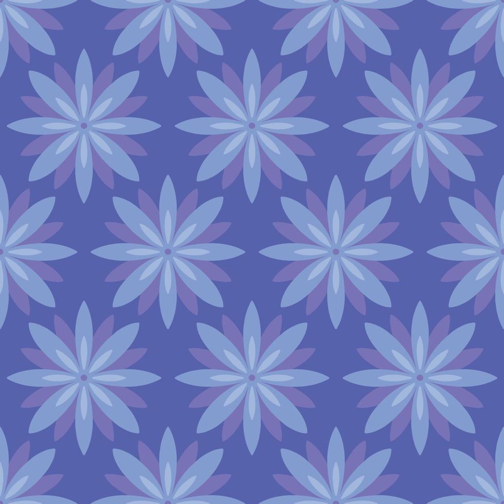 schattig geometrische naadloze bloemmotief met bloem hoofd ion marineblauwe achtergrond. lente vector achtergrond, botanische abstracte backdrop