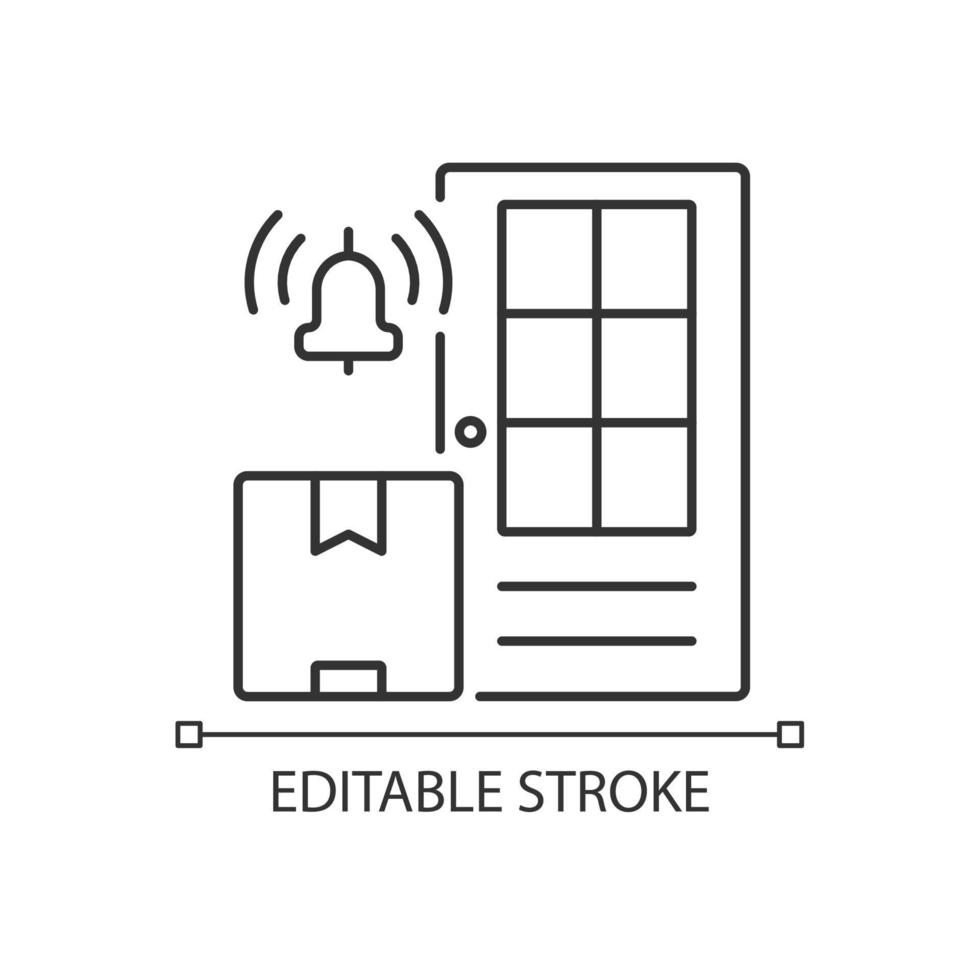 huis-aan-huis lijndienst lijnpictogram. het leveren van goederen op de locatie van de klant. dunne lijn aanpasbare illustratie. contour symbool. vector geïsoleerde overzichtstekening. bewerkbare streek