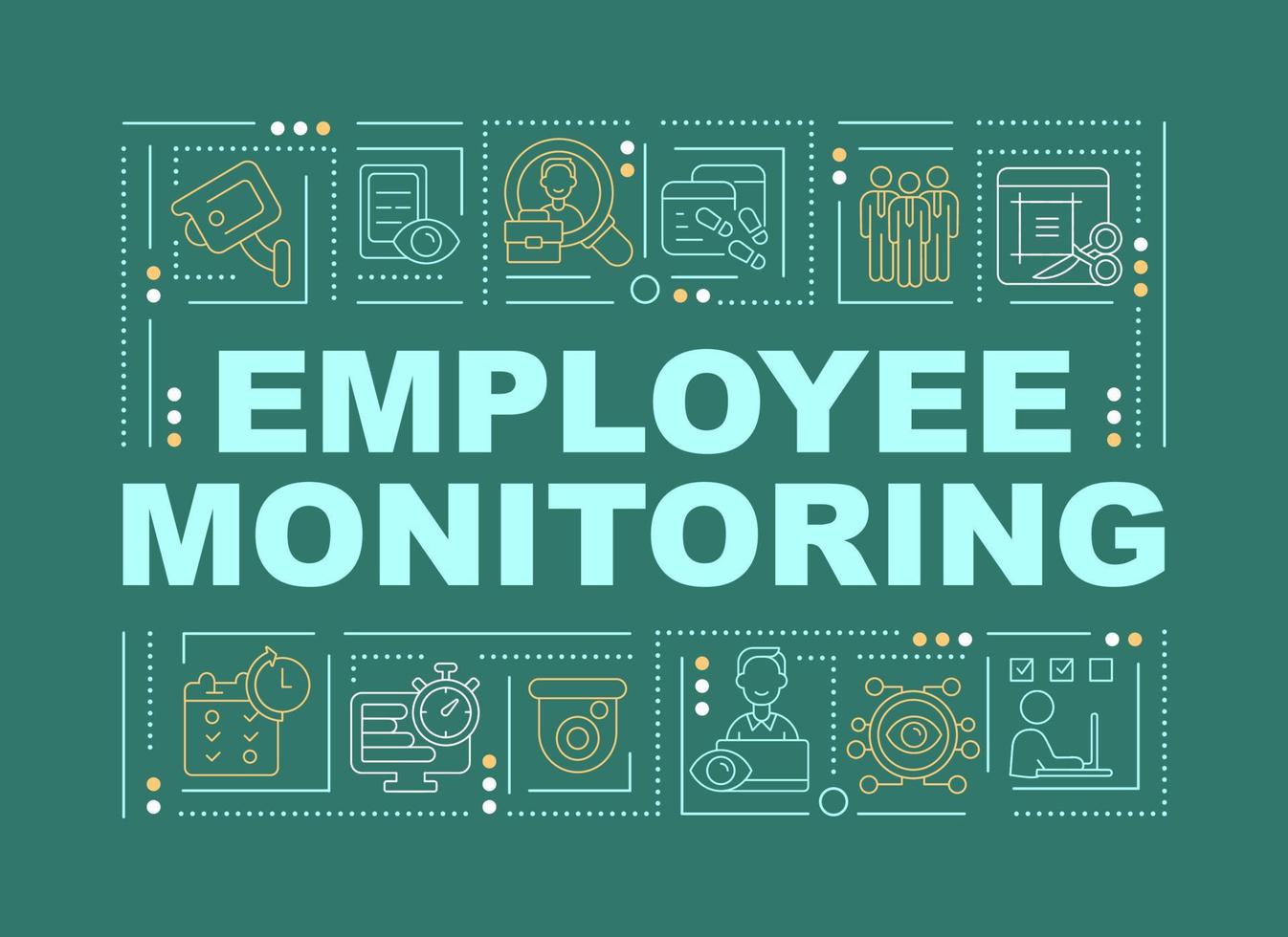 werknemer monitoring methoden woord concepten banner. productiviteit bijhouden. infographics met lineaire pictogrammen op groene achtergrond. geïsoleerde creatieve typografie. vector overzicht kleur illustratie met tekst