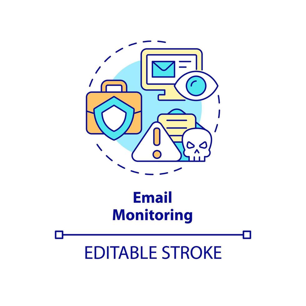 e-mail monitoring concept icoon. volgberichten voor controle van de werkveiligheid. werknemer monitoring abstracte idee dunne lijn illustratie. vector geïsoleerde omtrek kleur tekening. bewerkbare streek