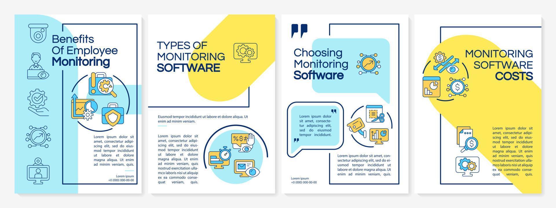 voordelen van werknemer monitoring kleurrijke brochure sjabloon. flyer, boekje, folder afdrukken, omslagontwerp met lineaire pictogrammen. vectorlay-outs voor presentatie, jaarverslagen, advertentiepagina's vector