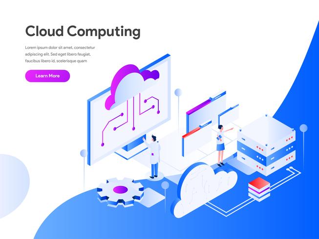 Cloud Computing Isometrische Illustratie Concept. Modern vlak ontwerpconcept Web-paginaontwerp voor website en mobiele website Vector illustratie Eps 10