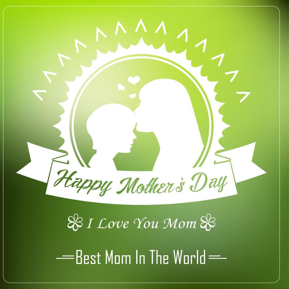 gelukkige moederdag met silhouet van een moeder en kind typografische achtergrond vector