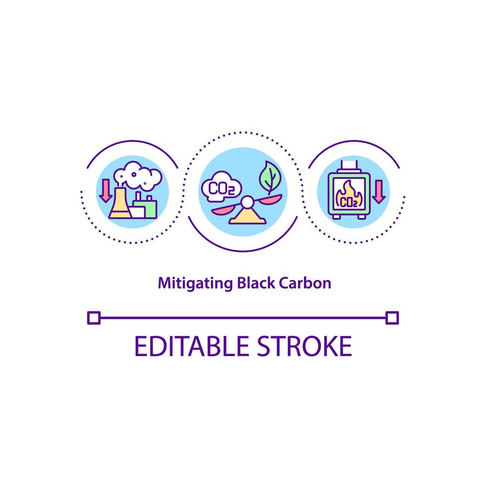 verzachtend zwart koolstofconcept icoon. bestrijding van klimaatverandering abstracte idee dunne lijn illustratie. luchtvervuiling te verminderen. opwarming van de aarde tegen te gaan. vector geïsoleerde omtrek kleur tekening. bewerkbare streek