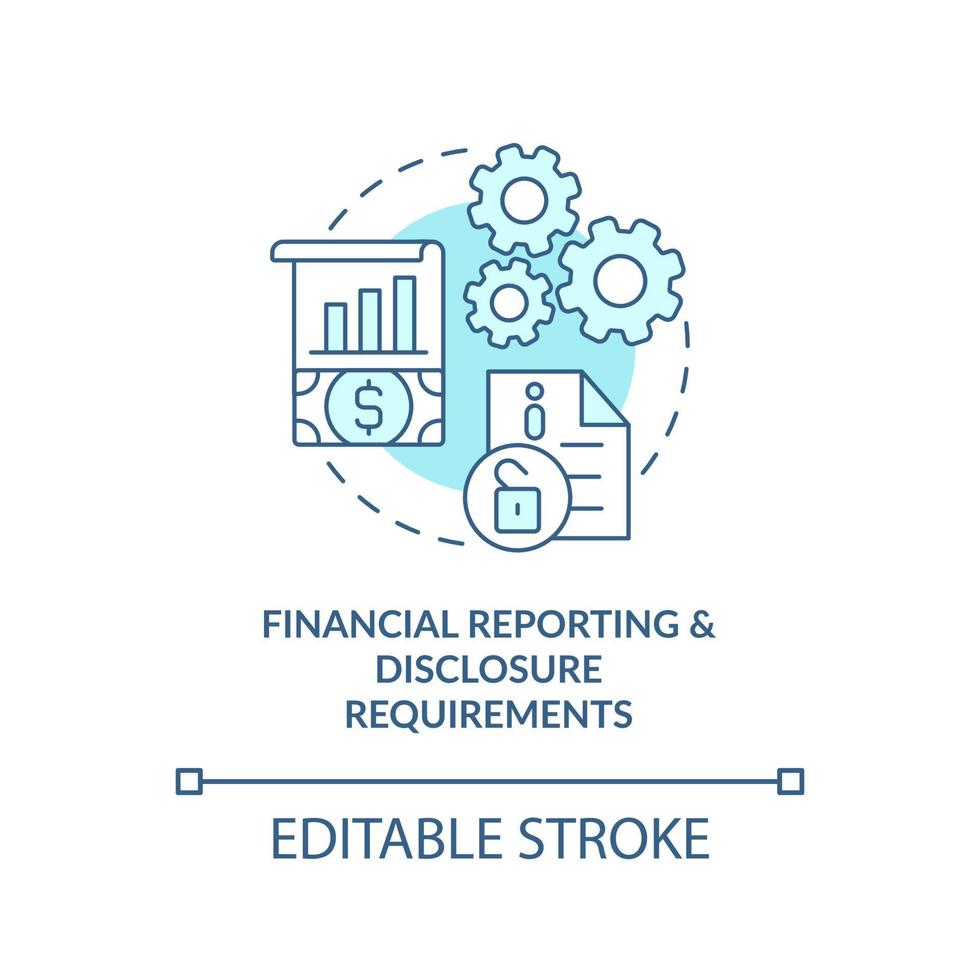 financiële rapportage proces concept icoon. openbaarmakingsvereisten. bancaire controlesysteem abstracte idee dunne lijn illustratie. vector geïsoleerde omtrek kleur tekening. bewerkbare streek