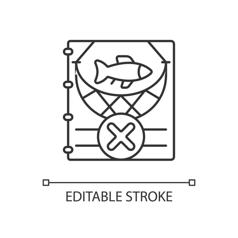 iuu vissen lineaire pictogram. illegale, ongemelde en ongereglementeerde visserij. vissen zonder vergunning. dunne lijn aanpasbare illustratie. contour symbool. vector geïsoleerde overzichtstekening. bewerkbare streek