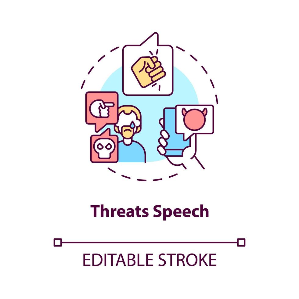 bedreigingen toespraak concept icoon. niet-beschermde toespraak type abstracte idee dunne lijn illustratie. bedreigende communicatie. verbale, emotionele mishandeling. vector geïsoleerde omtrek kleur tekening. bewerkbare streek