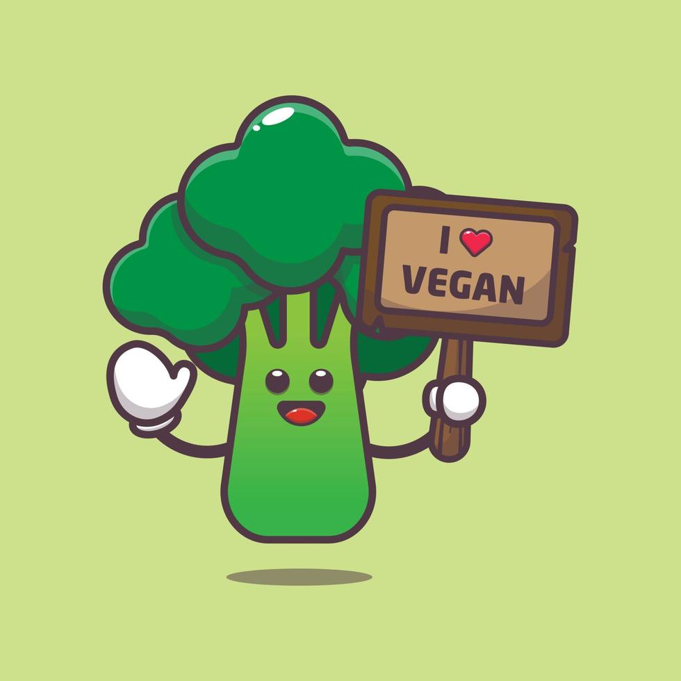 schattige broccoli met liefde groentegroetbord vector