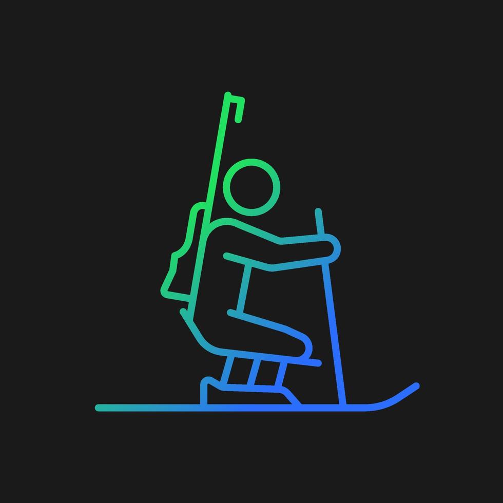 biatlon verloop vector pictogram voor donker thema. wedstrijdsport skiën en schieten. sporter met een handicap. dunne lijn kleur symbool. moderne stijlpictogram. vector geïsoleerde overzichtstekening
