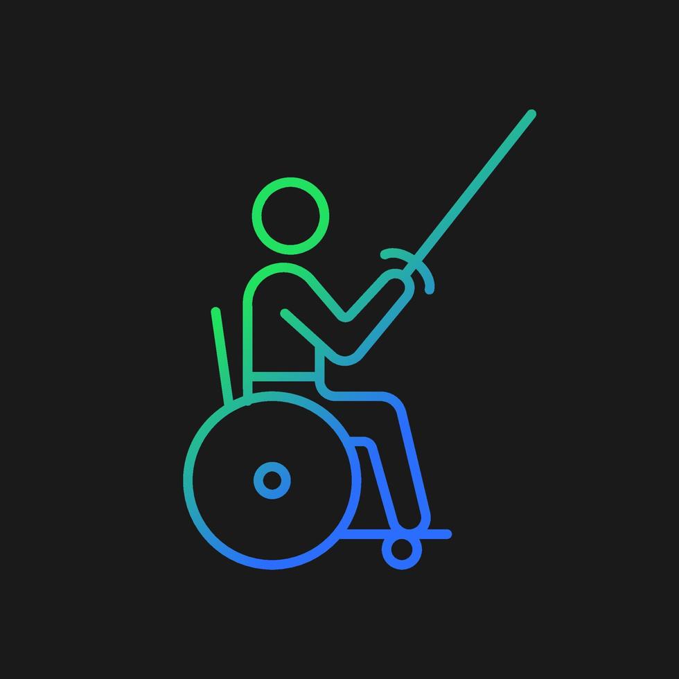rolstoel schermen gradiënt vector pictogram voor donker thema. individuele wedstrijdsport. gehandicapte sporter. dunne lijn kleur symbool. moderne stijlpictogram. vector geïsoleerde overzichtstekening