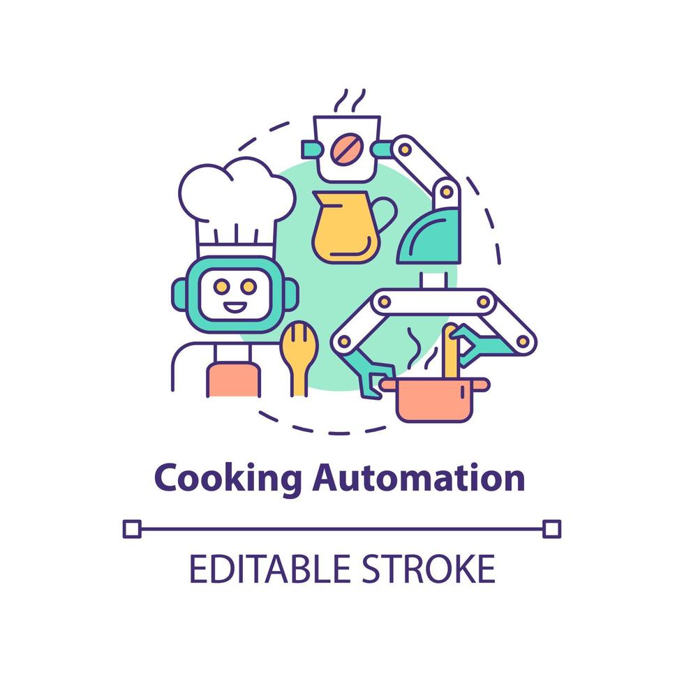 koken automatisering concept icoon. technologie en innovatie. geautomatiseerde keuken abstracte idee dunne lijn illustratie. geïsoleerde overzichtstekening. bewerkbare streek. roboto-medium, talloze pro-bold lettertypen gebruikt vector