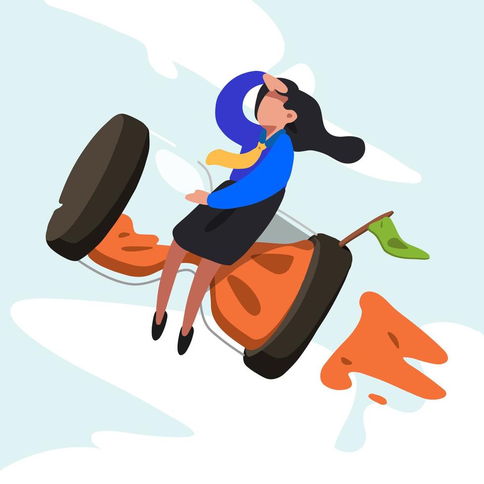 zakelijke platte tekening actieve zakenvrouw rijden raket zandloper vliegen door de lucht. zakelijk tijdbeheer en deadlineconcept. succes, kampioen, overwinning, zandloper. cartoon vectorillustratie vector