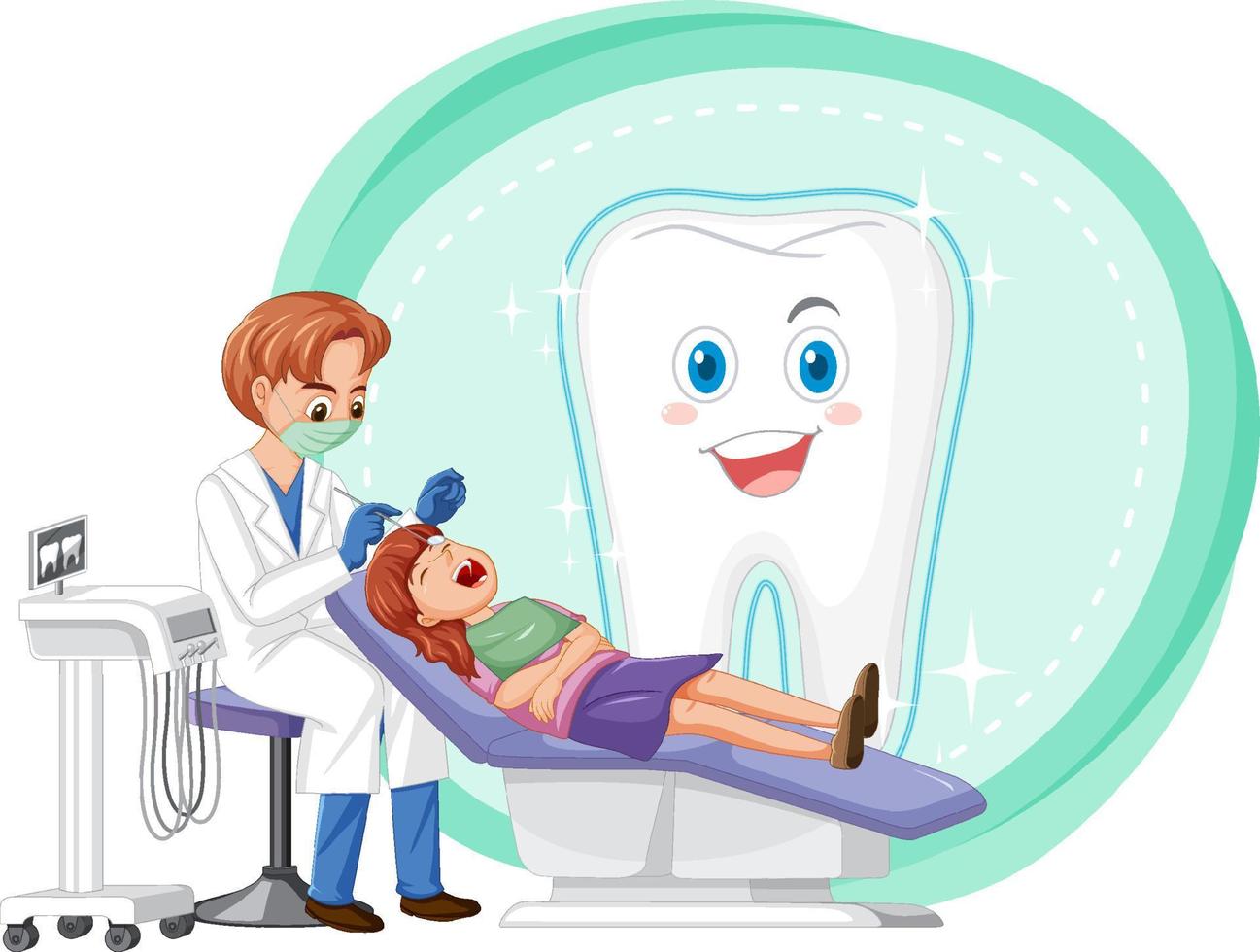 tandarts man onderzoekt de tanden van de patiënt op een witte achtergrond vector
