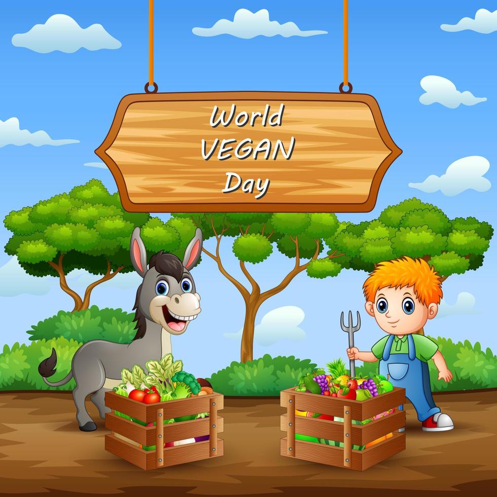 happy world vegan day met boerderijproducten en boer vector