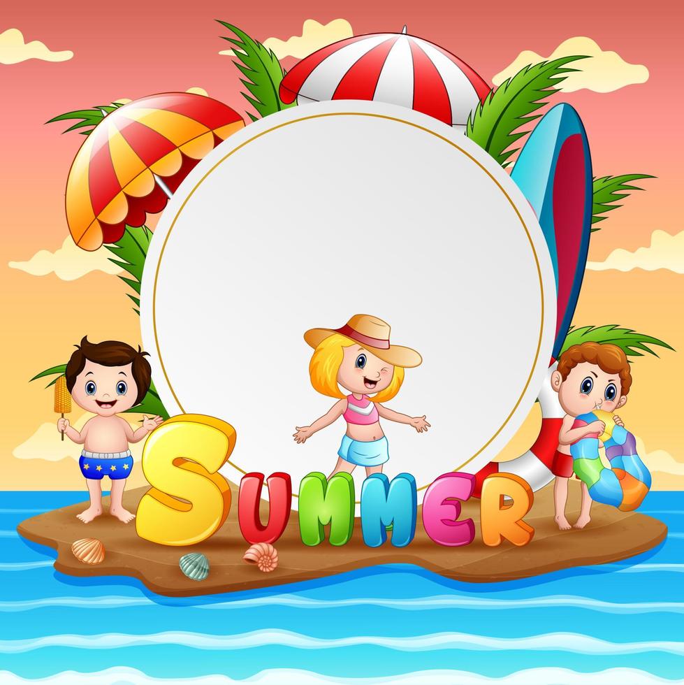 zomervakantie met blije kinderen op het eiland vector