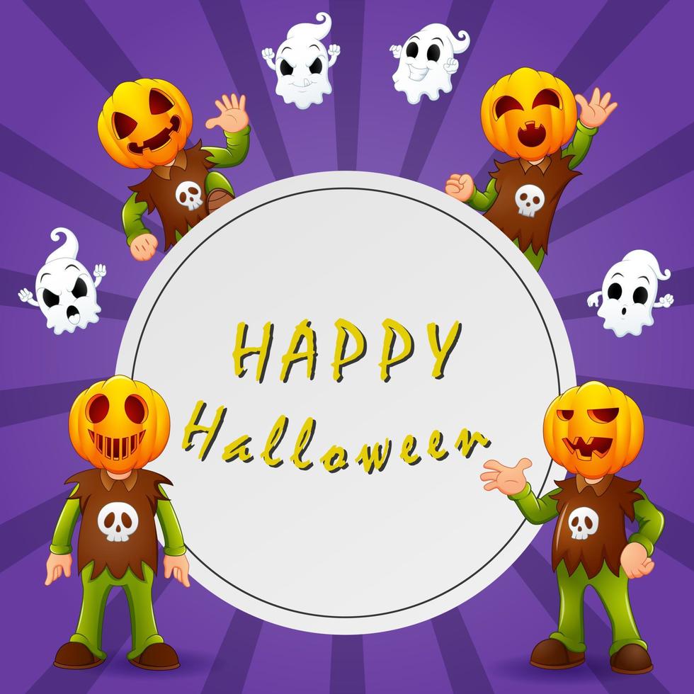 happy halloween met pompoenmasker rond het bord vector