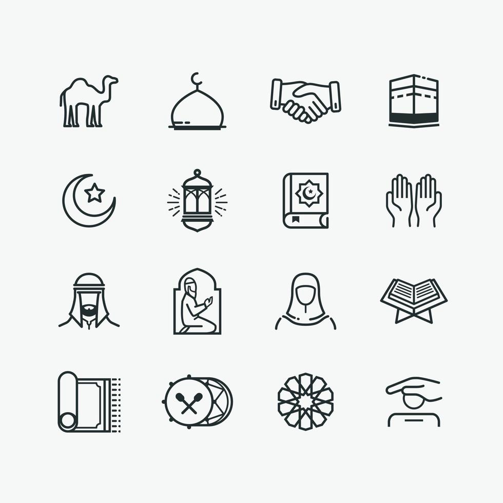 islamitische lijntekeningen iconen set vector