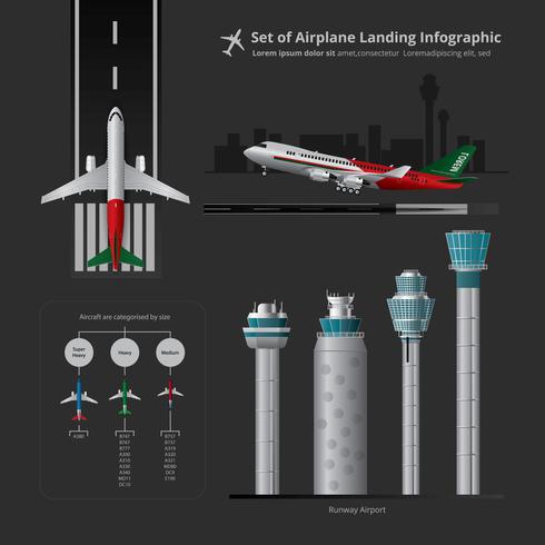 Reeks van Vliegtuig die Infographic met Controletoren Geïsoleerde Vectorillustratie landen vector