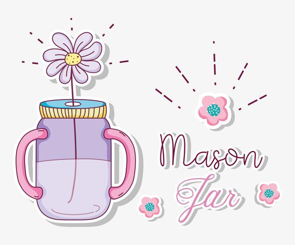 Mason-pot met bloemen vector