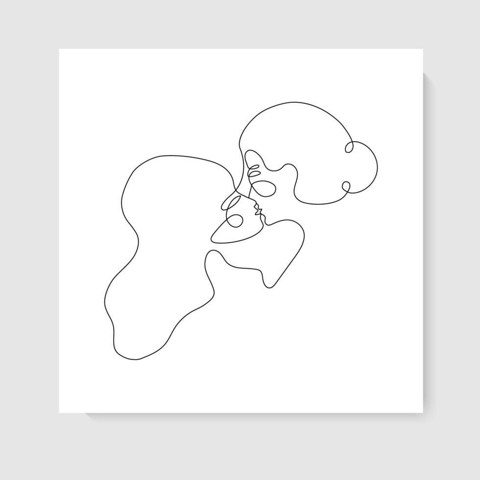 twee vrouw gezichten abstract een ononderbroken lijn portret. moderne minimalistische stijl illustratie voor posters, t-shirts prints, avatars, pstcard en brochure. geliefden kussen, romantisch relatieconcept vector